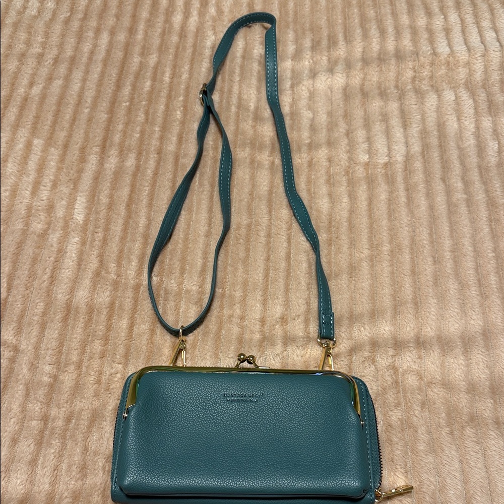 Blue green  Leather like Crossbody Bag adjustable strap